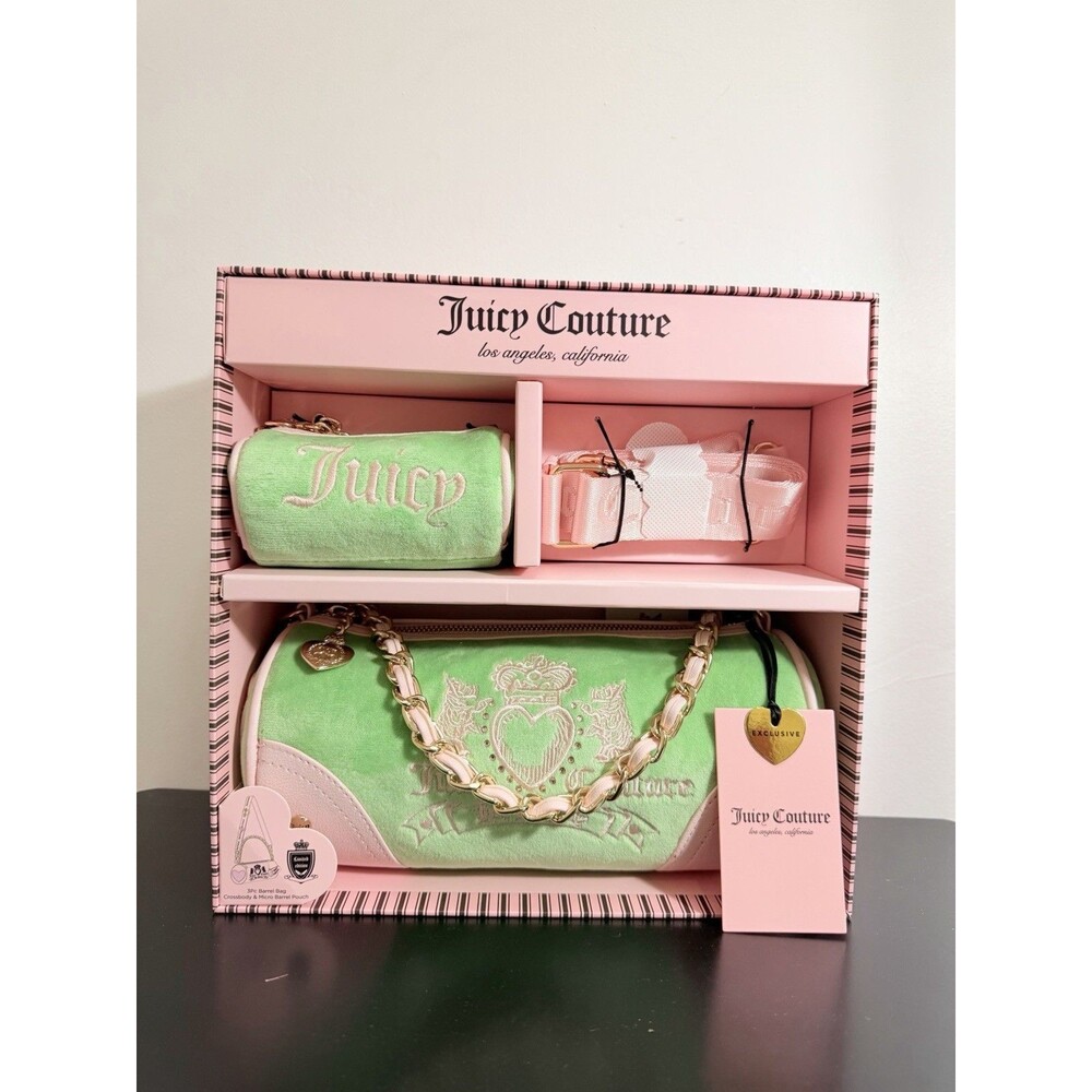 NWT Juicy Couture Heritage Barrel Shoulder Bag Set in Retro Green